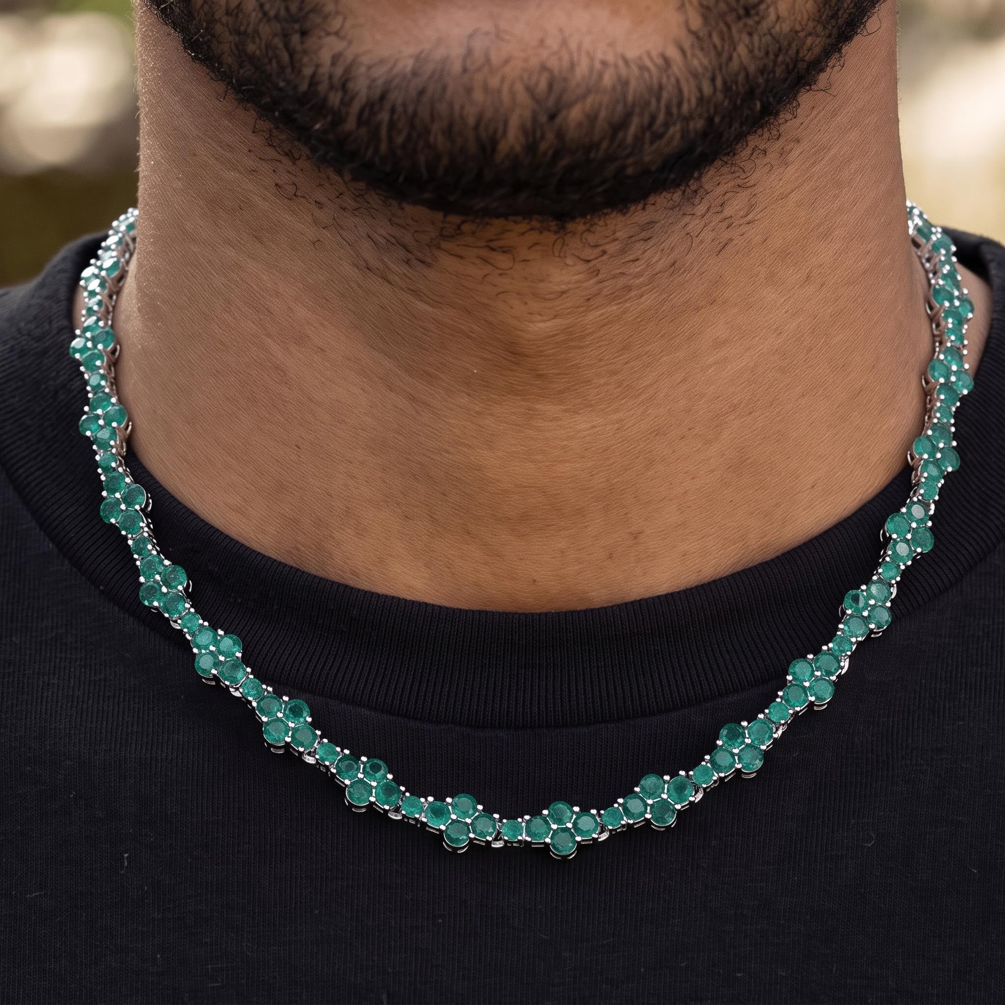 7mm Green Stone Cross Tennis Chain 7mm Green Stone Cross Tennis Chain