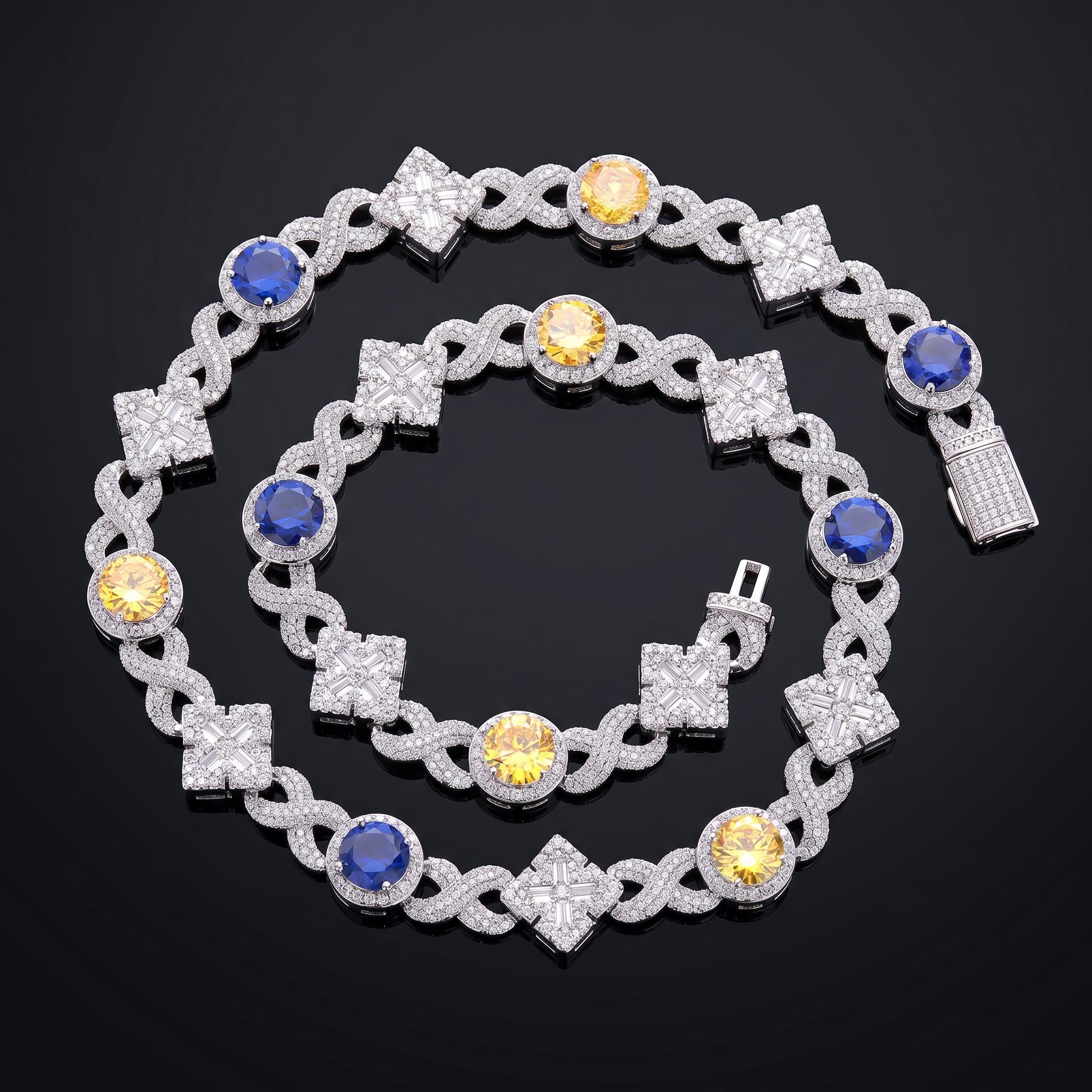Iced Out Yellow & Blue Stone Cross Chain Iced Out Yellow & Blue Stone Cross Chain
