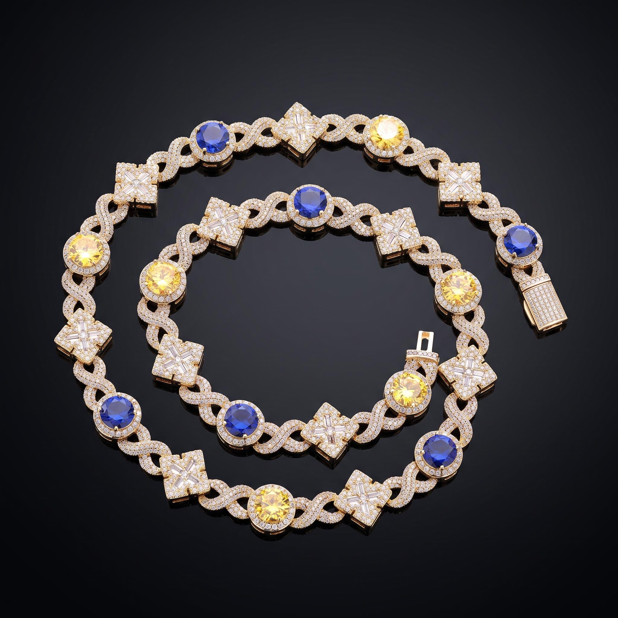 Iced Out Yellow & Blue Stone Cross Chain Iced Out Yellow & Blue Stone Cross Chain