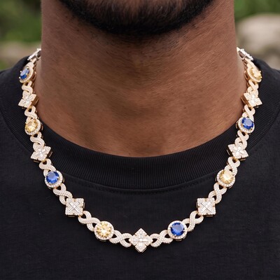 Iced Out Yellow & Blue Stone Cross Chain