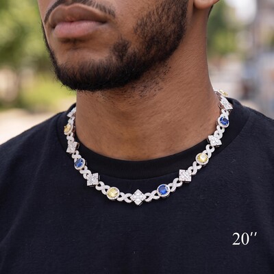 Iced Out Yellow & Blue Stone Cross Chain