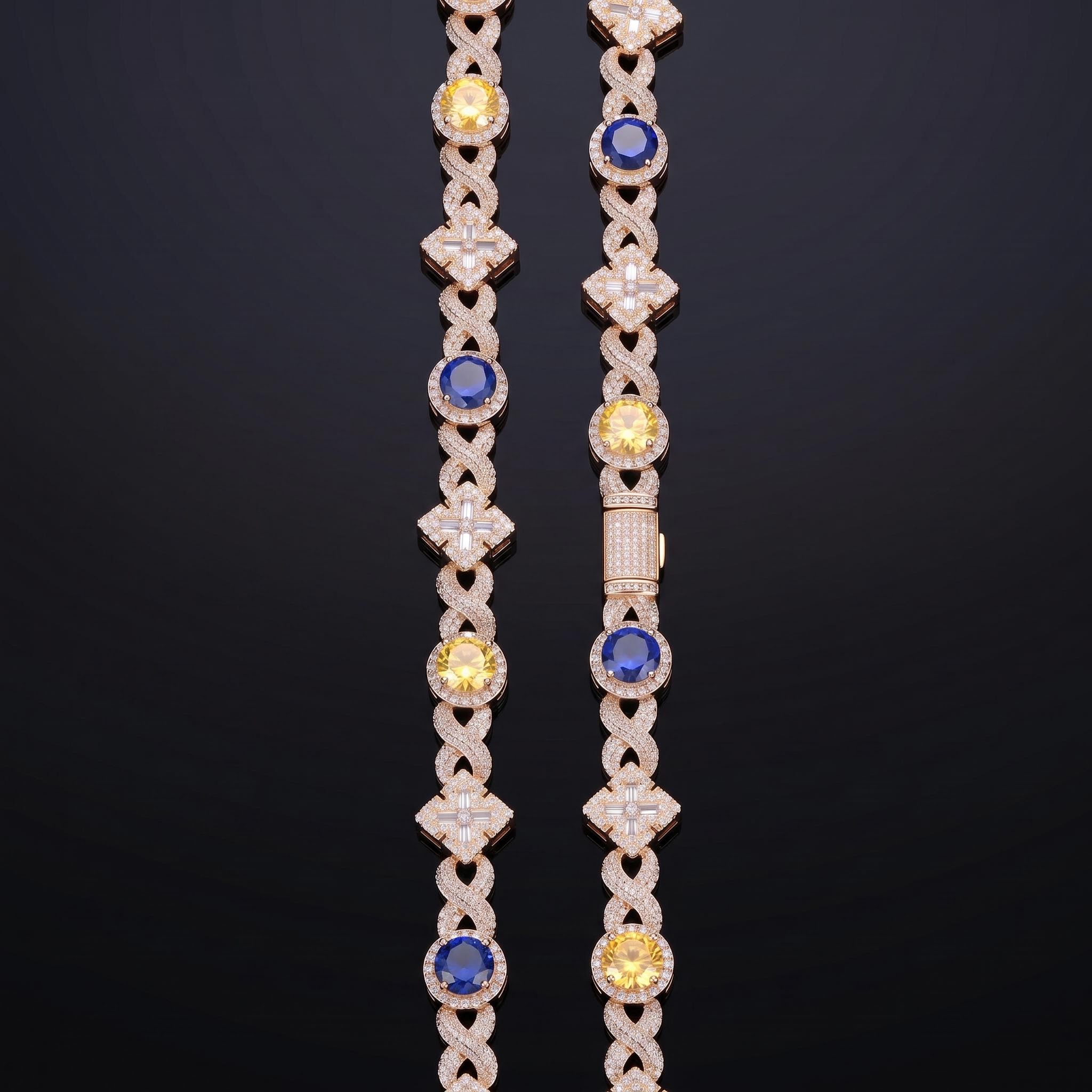 Iced Out Yellow & Blue Stone Cross Chain Iced Out Yellow & Blue Stone Cross Chain