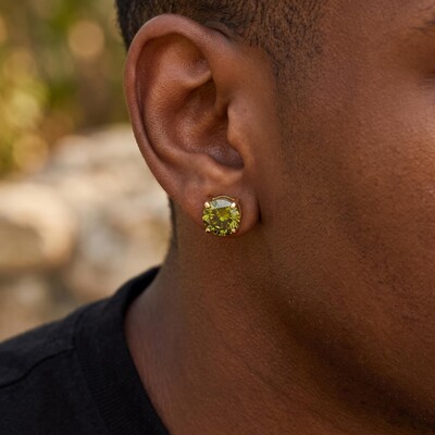 8mm Green Olive Stud Earrings