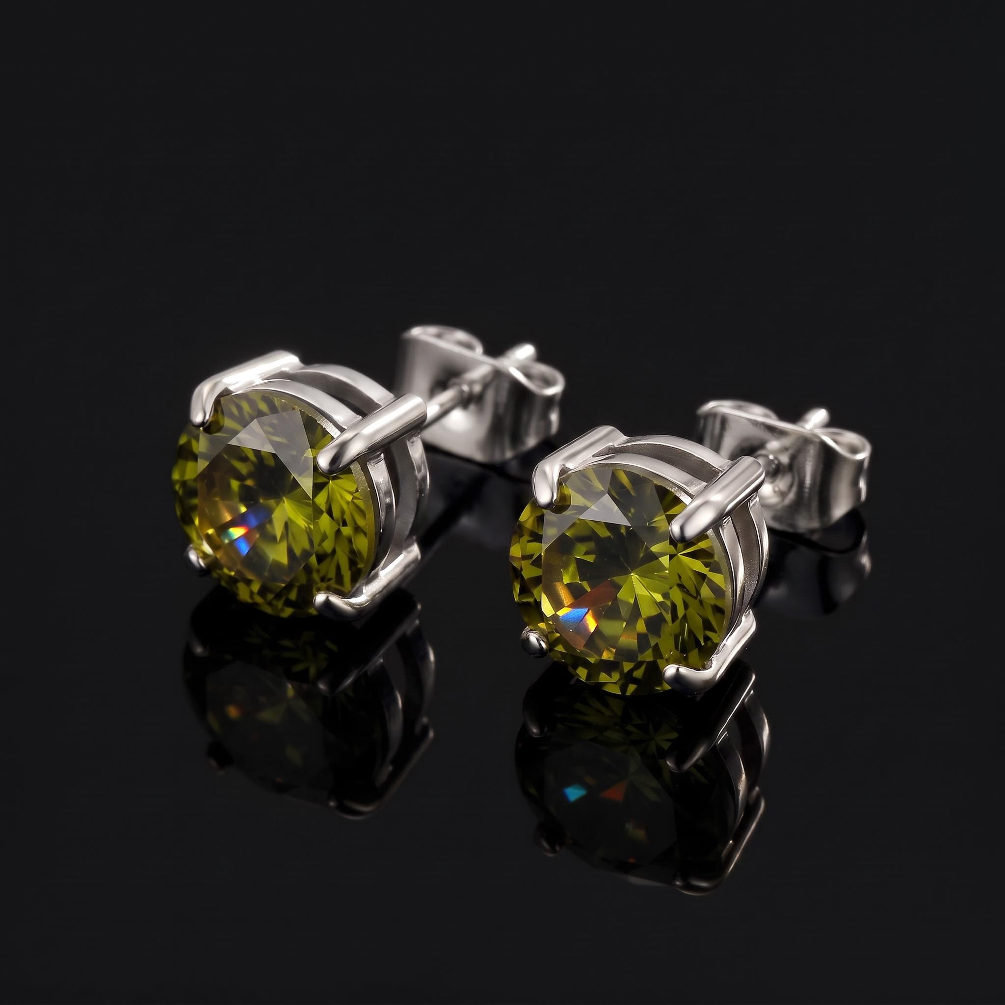 8mm Green Olive Stud Earrings 8mm Green Olive Stud Earrings