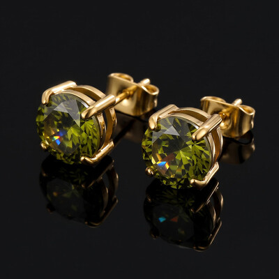 8mm Green Olive Stud Earrings
