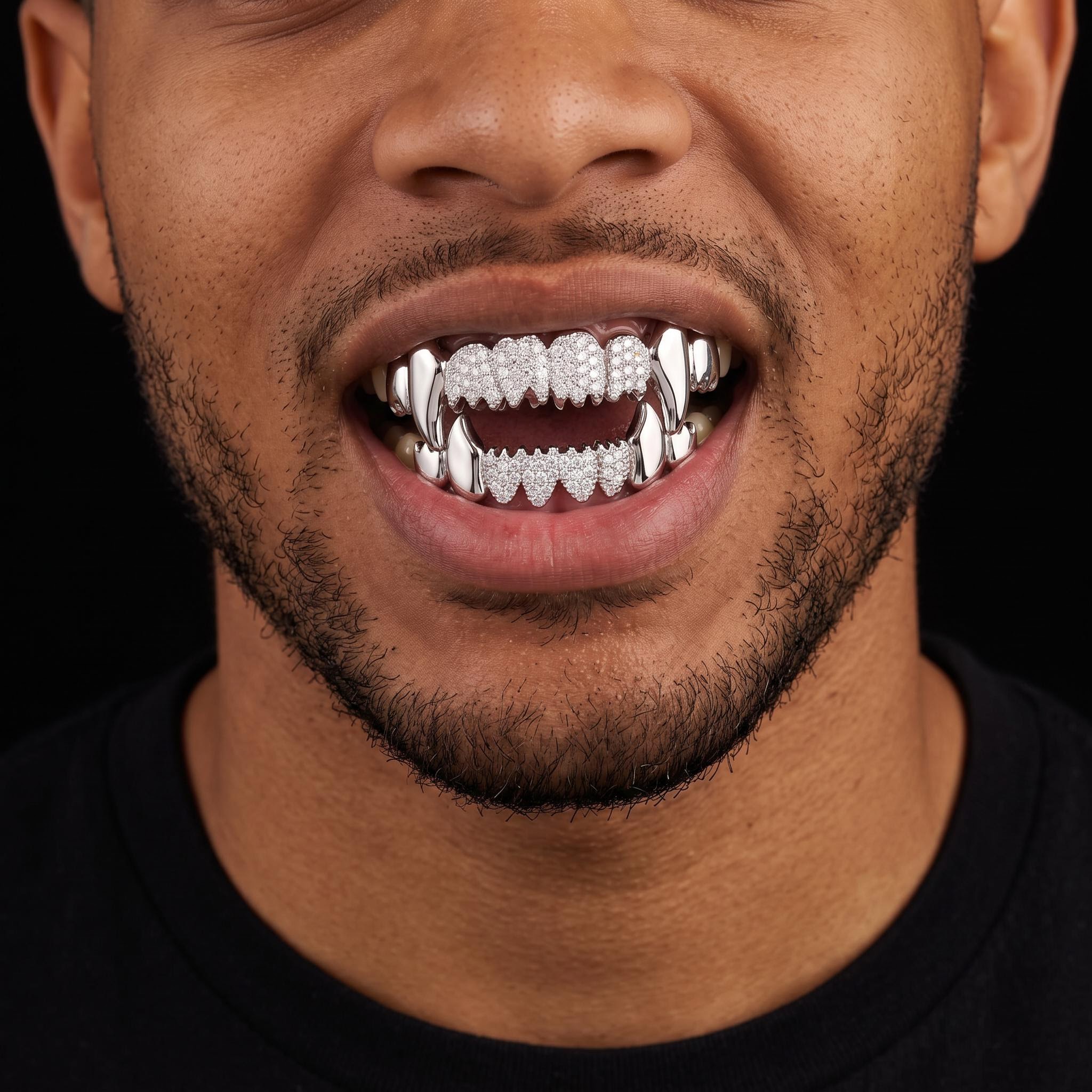 Iced Out Vampire Fangs Grillz Set Iced Out Vampire Fangs Grillz Set