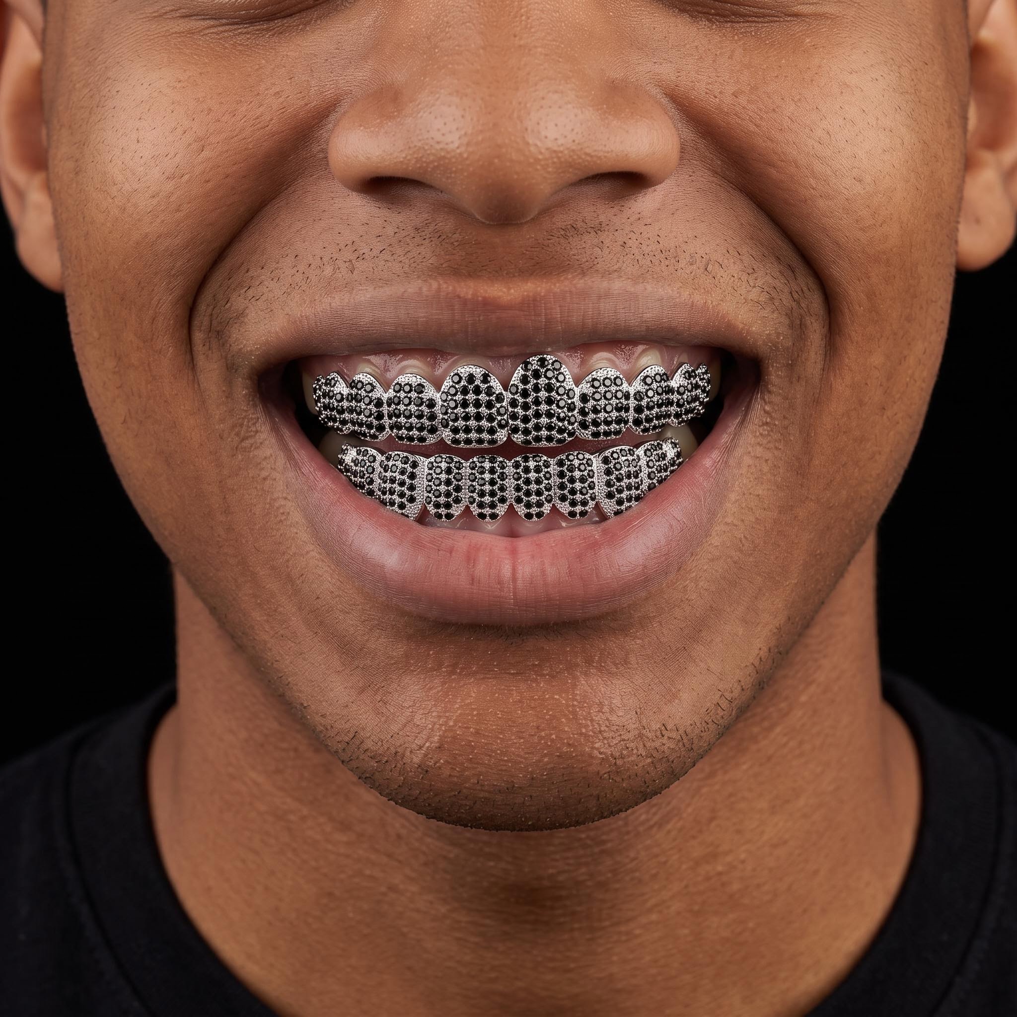Iced Out Black Stone Classic Grillz Set