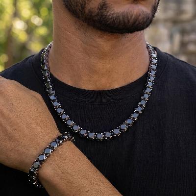 10mm Black Stone Tennis Chain And Bracelet