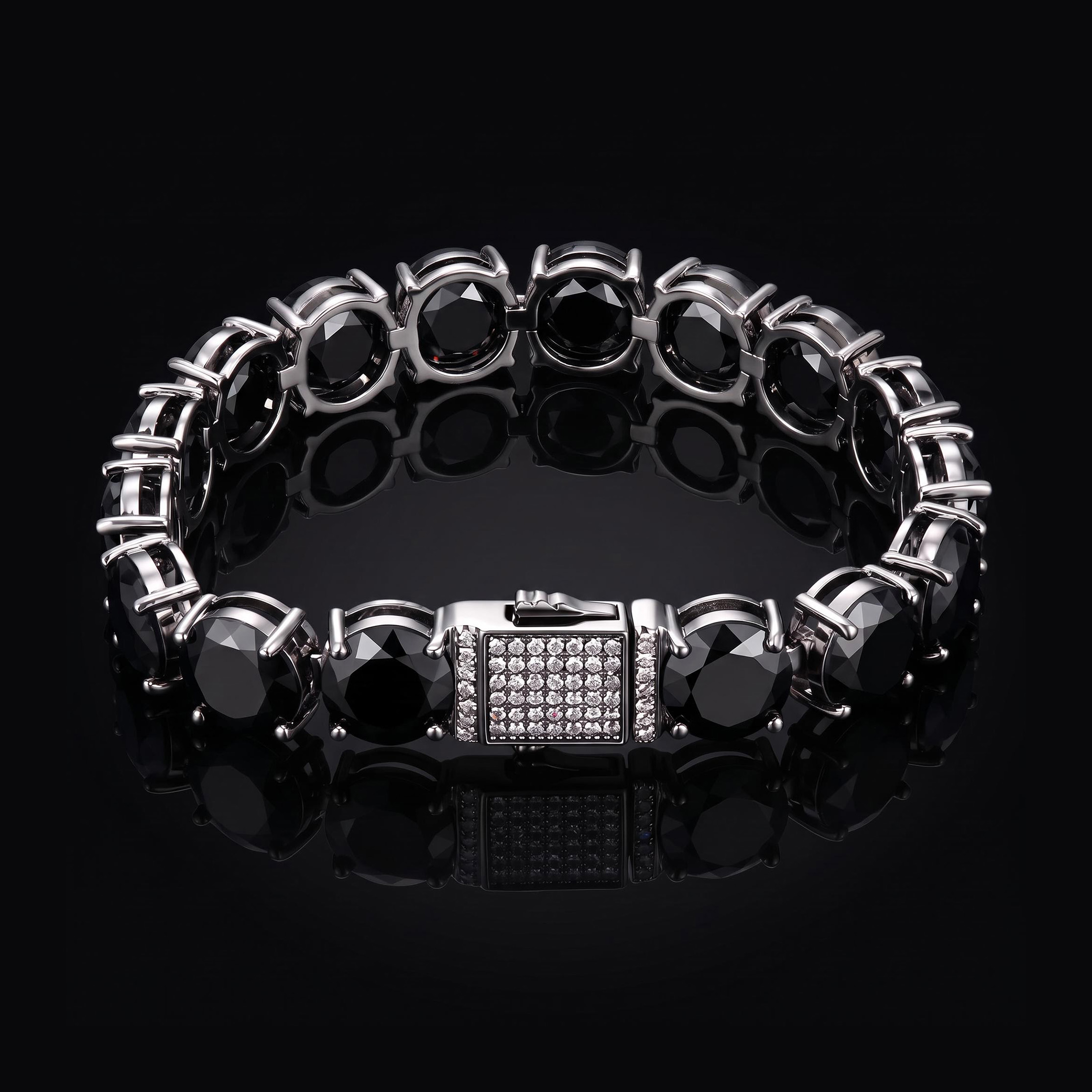 10mm Black Stone Tennis Chain And Bracelet 10mm Black Stone Tennis Chain And Bracelet