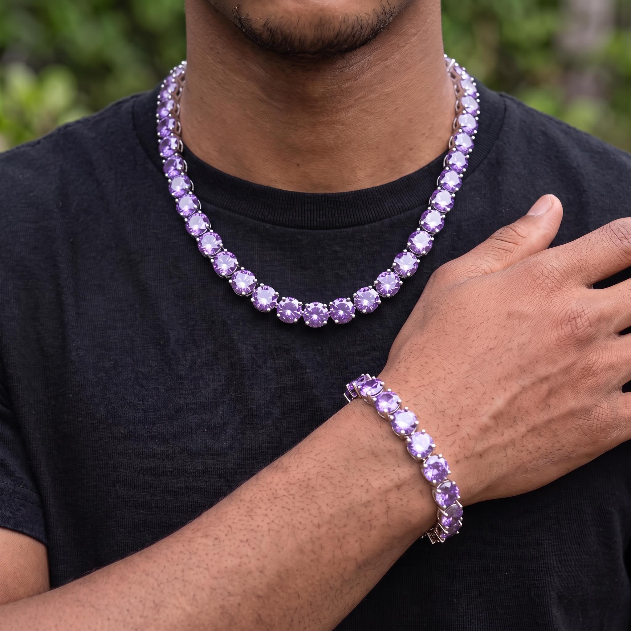 10mm Purple Stone Tennis Chain And Bracelet 10mm Purple Stone Tennis Chain And Bracelet