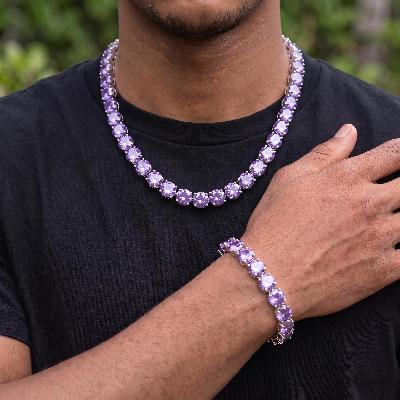 10mm Purple Stone Tennis Chain And Bracelet