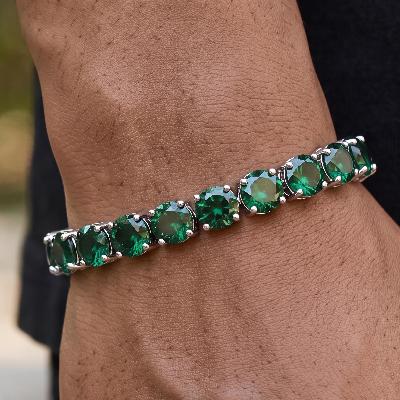 10mm Green Stone Tennis Chain And Bracelet