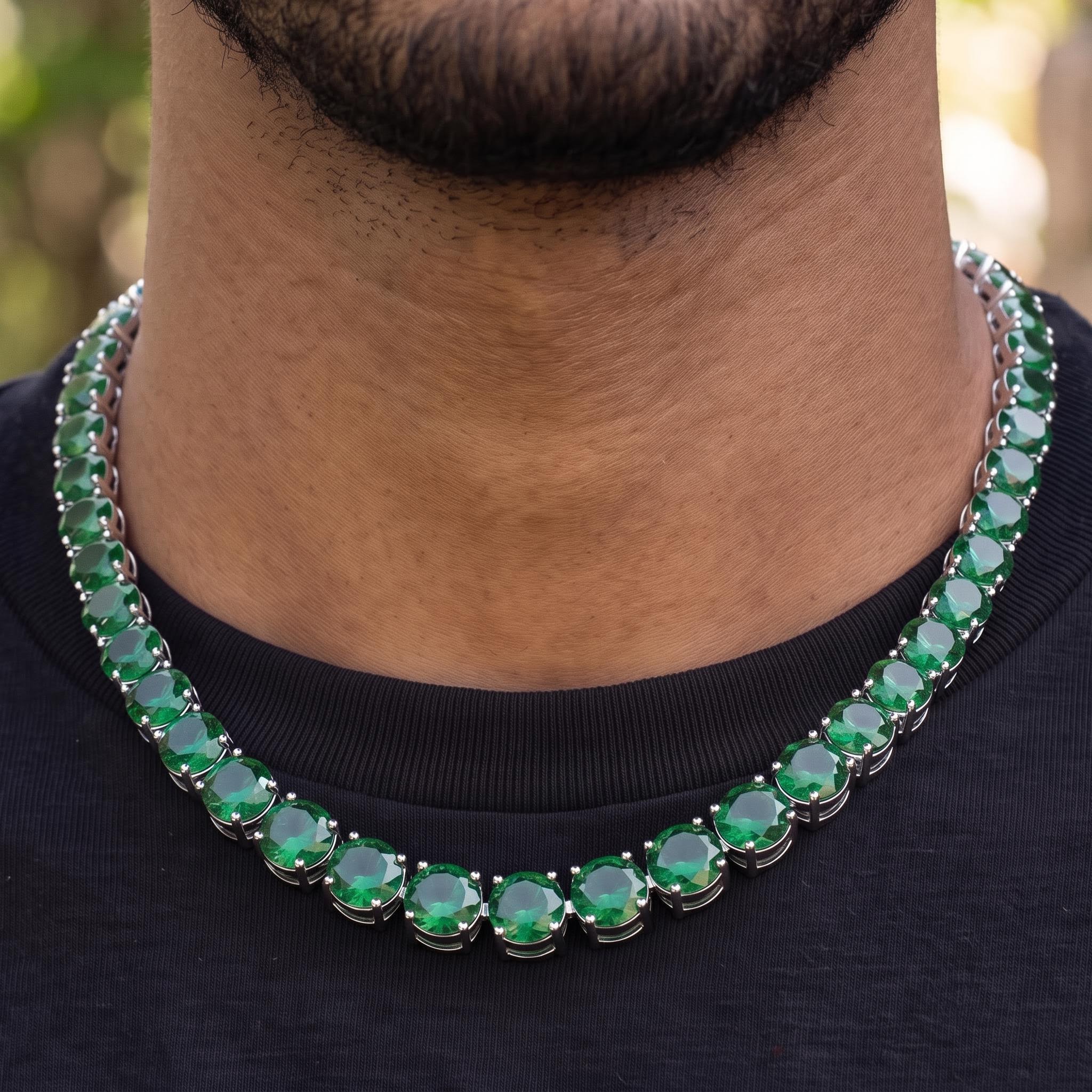 10mm Green Stone Tennis Chain And Bracelet 10mm Green Stone Tennis Chain And Bracelet