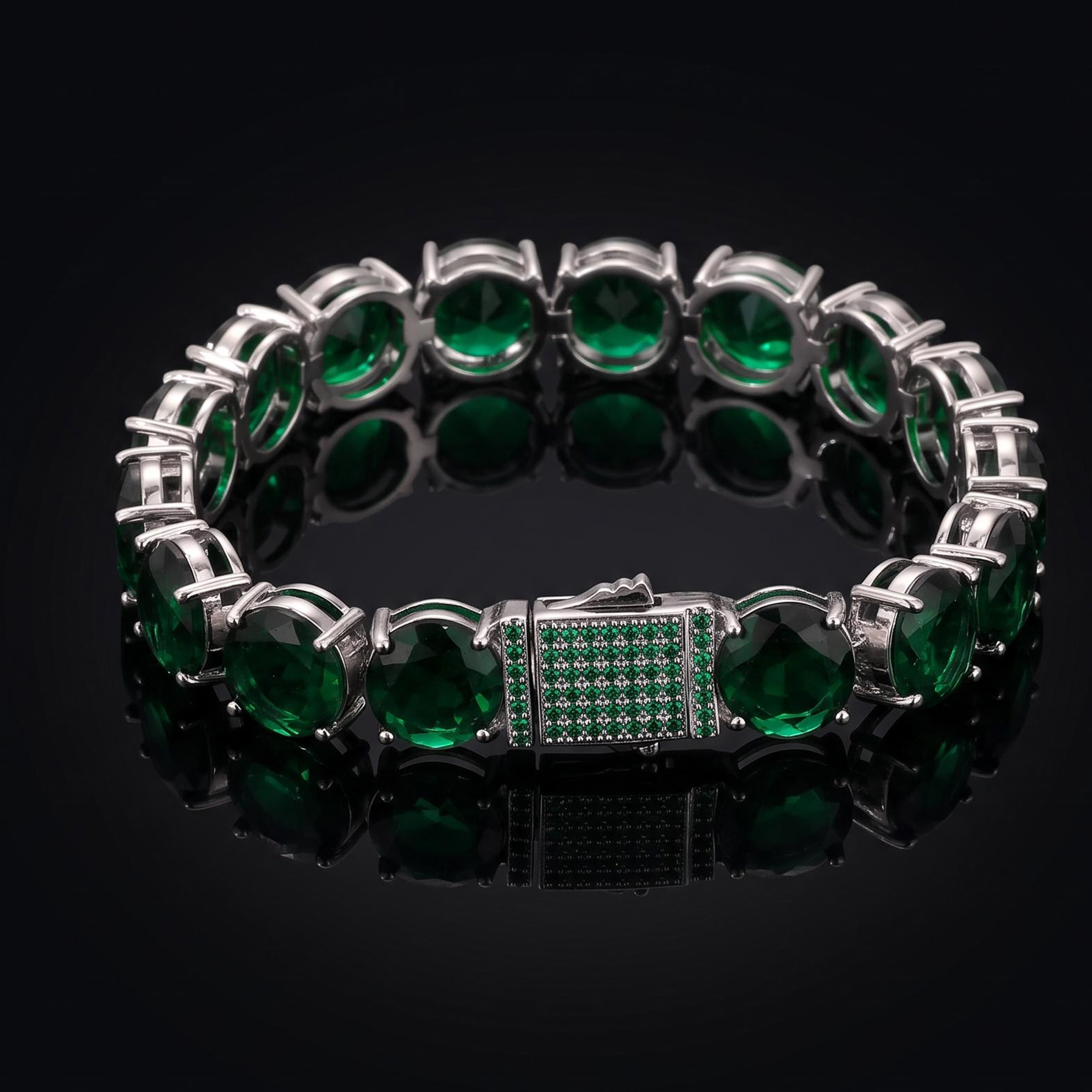 10mm Green Stone Tennis Chain And Bracelet 10mm Green Stone Tennis Chain And Bracelet