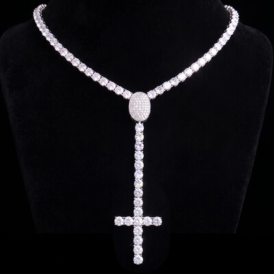 925 Silver & VVS1 Moissanite Cross Rosary Tennis Chain
