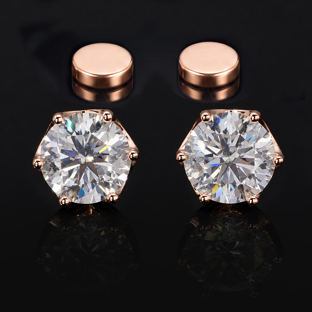 925 Silver & VVS1 Moissanite Magnetic Solitaire Stud Earrings
