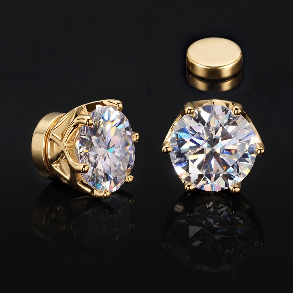 925 Silver & VVS1 Moissanite Magnetic Solitaire Stud Earrings