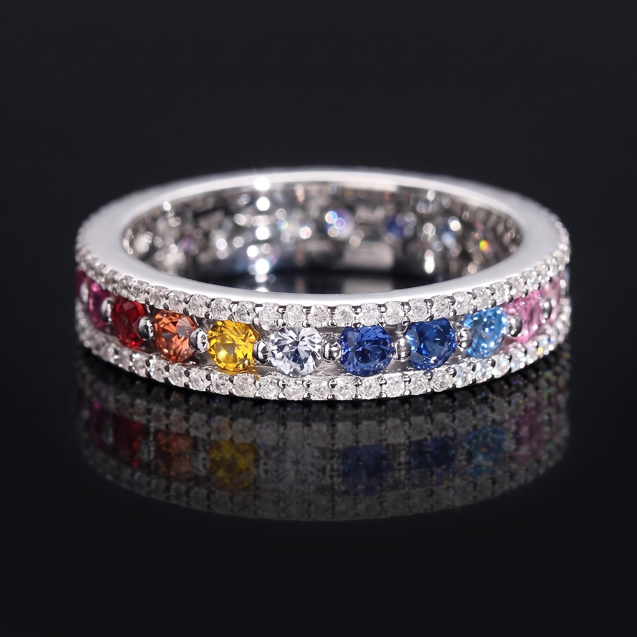 925 Silver & VVS1 Moissanite Colorful Band Ring 925 Silver & VVS1 Moissanite Colorful Band Ring