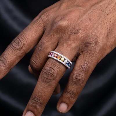 925 Silver & VVS1 Moissanite Colorful Band Ring