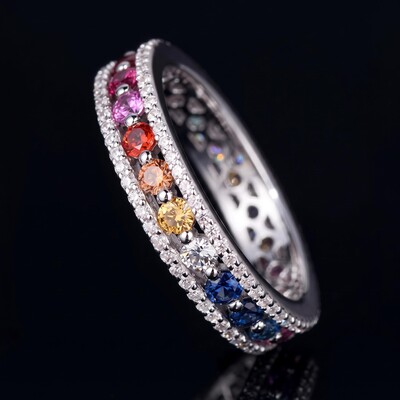 925 Silver & VVS1 Moissanite Colorful Band Ring