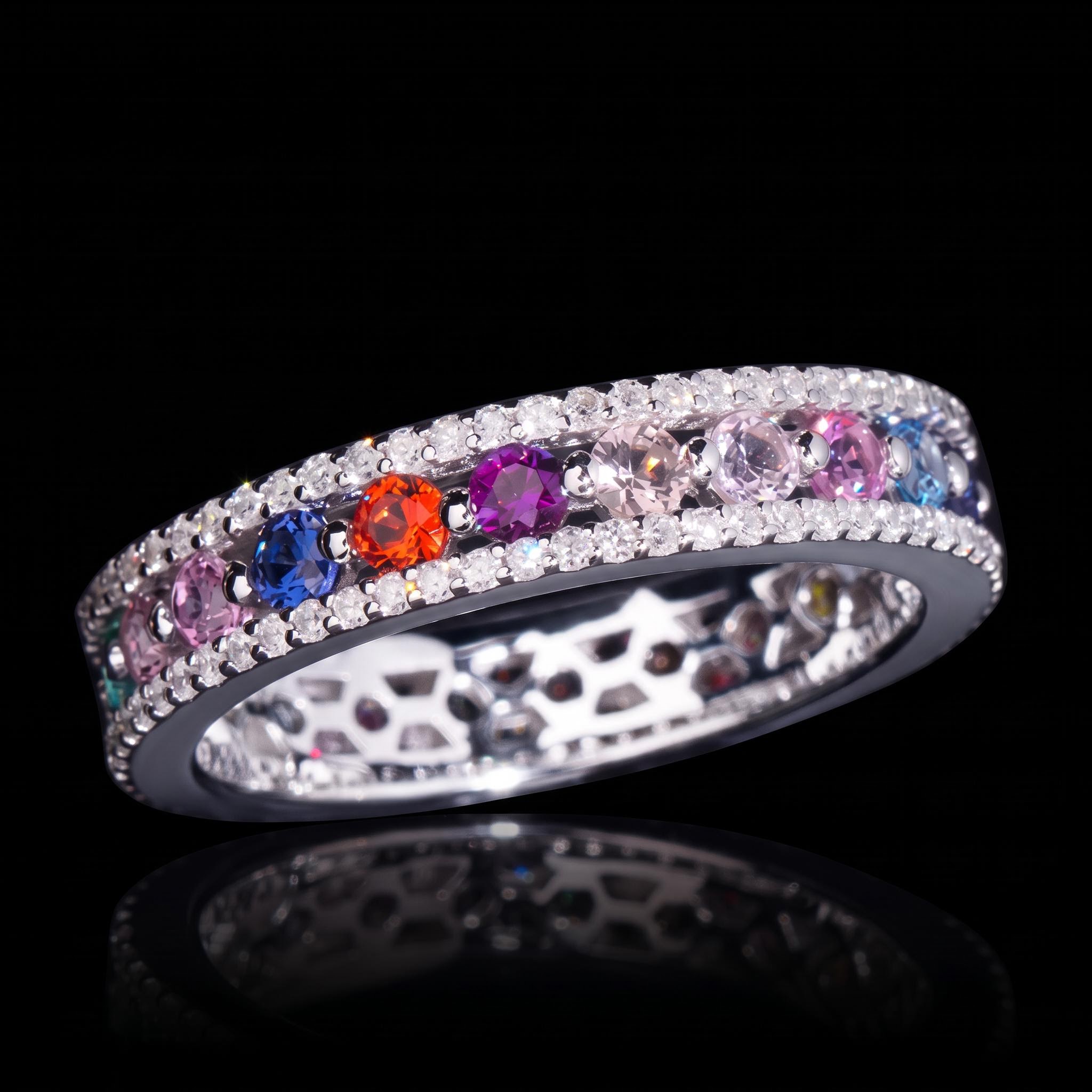 925 Silver & VVS1 Moissanite Colorful Band Ring 925 Silver & VVS1 Moissanite Colorful Band Ring