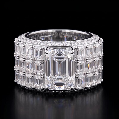 925 Silver & VVS1 Moissanite 8CT Emerald Ring