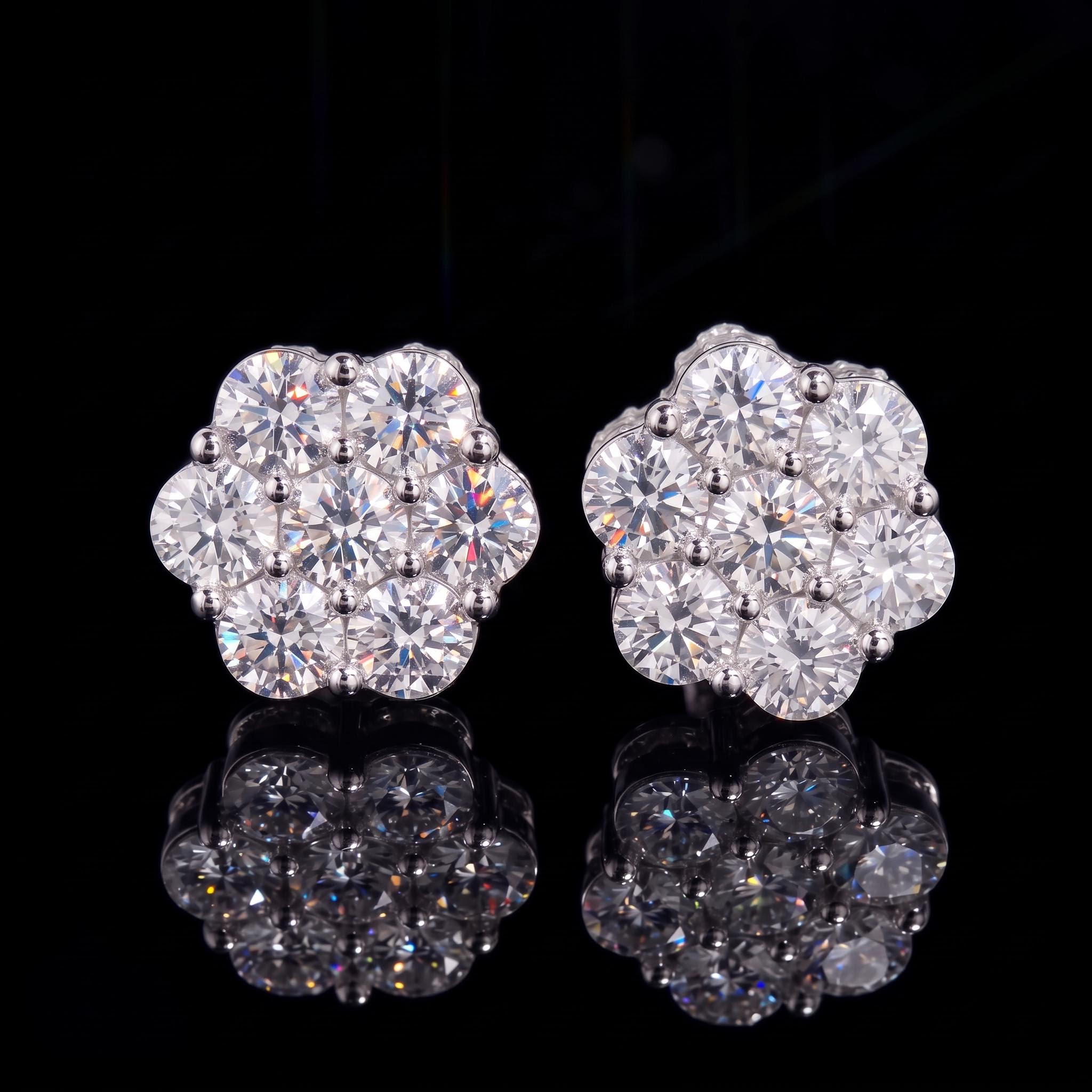 925 Silver & VVS1 Moissanite Side-set Baguette Cut Cluster Stud Earrings 925 Silver & VVS1 Moissanite Side-set Baguette Cut Cluster Stud Earrings