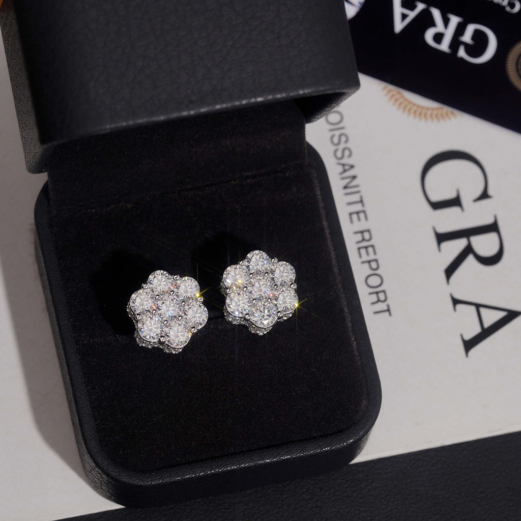 925 Silver & VVS1 Moissanite Side-set Baguette Cut Cluster Stud Earrings 925 Silver & VVS1 Moissanite Side-set Baguette Cut Cluster Stud Earrings