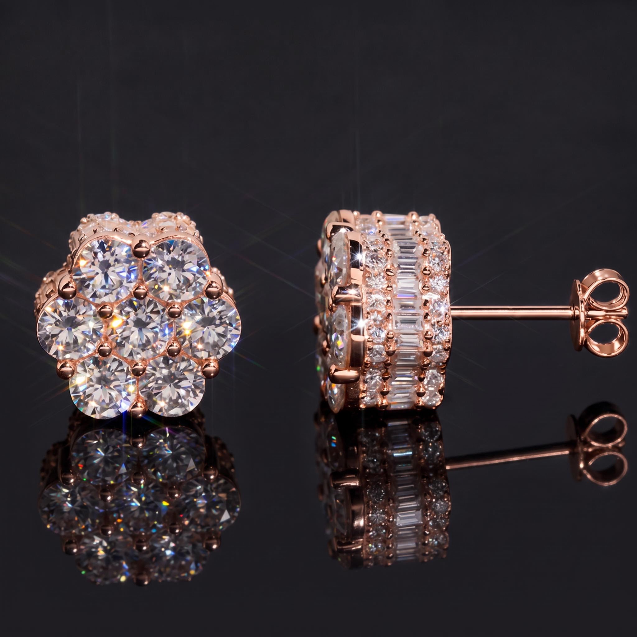 925 Silver & VVS1 Moissanite Side-set Baguette Cut Cluster Stud Earrings 925 Silver & VVS1 Moissanite Side-set Baguette Cut Cluster Stud Earrings