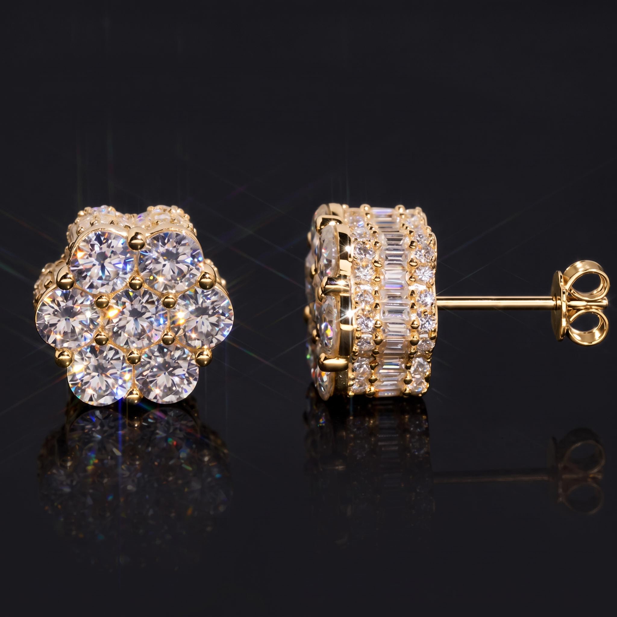 925 Silver & VVS1 Moissanite Side-set Baguette Cut Cluster Stud Earrings 925 Silver & VVS1 Moissanite Side-set Baguette Cut Cluster Stud Earrings