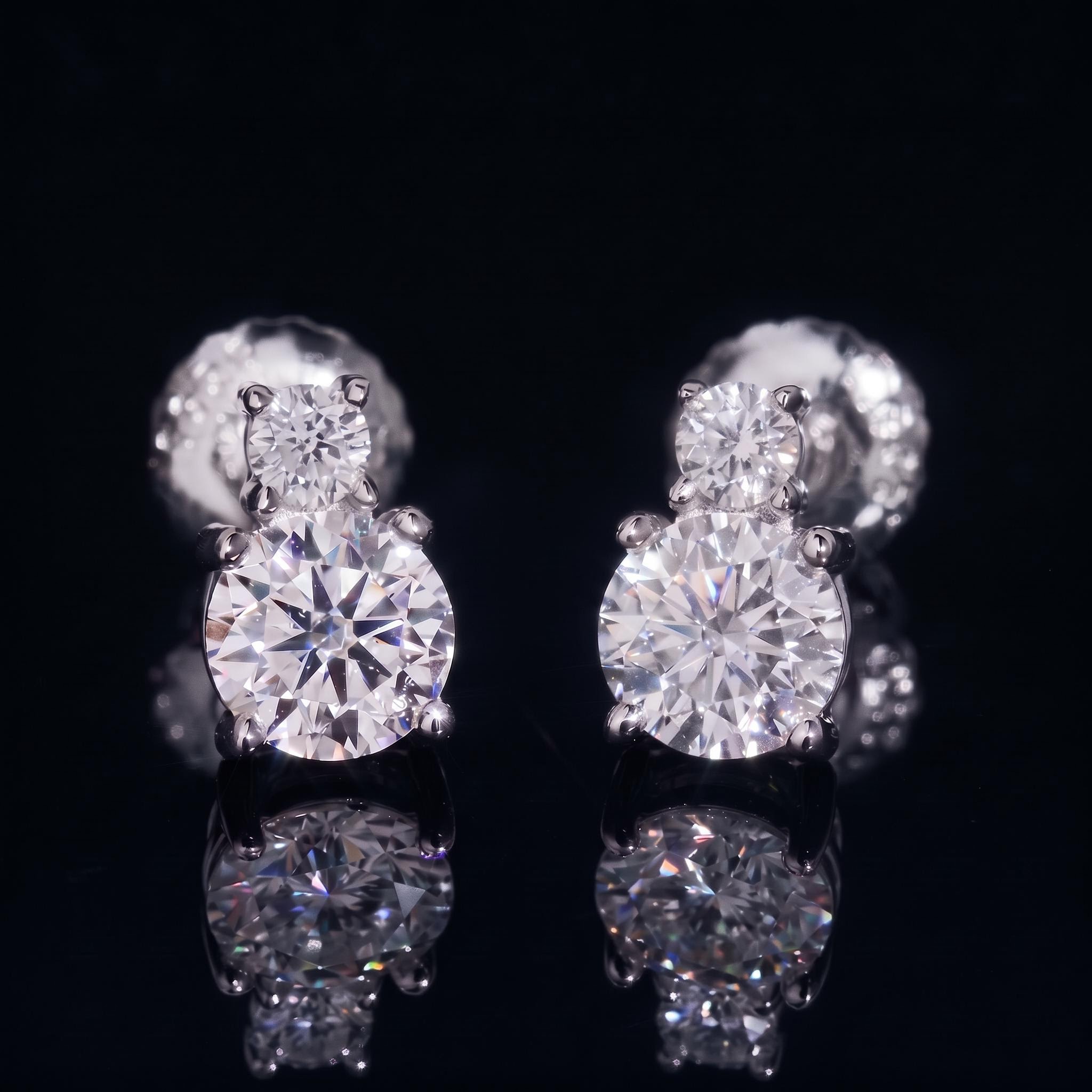 925 Silver & VVS1 Moissanite Double Diamond Stud Earrings