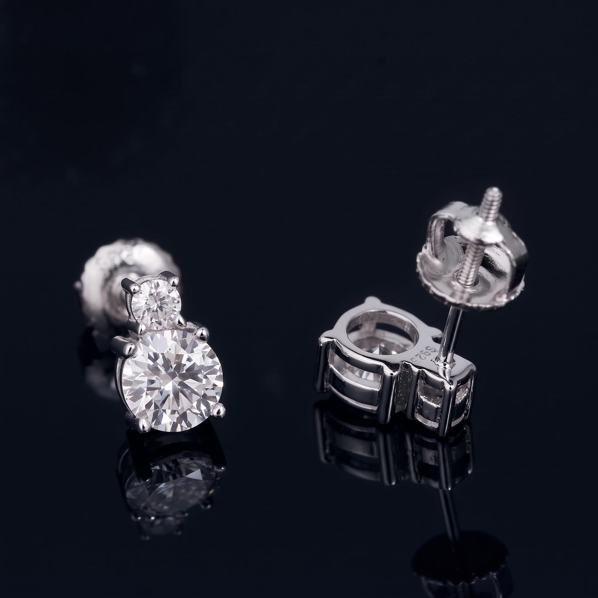 925 Silver & VVS1 Moissanite Double Diamond Stud Earrings