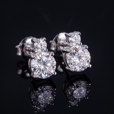 925 Silver & VVS1 Moissanite Double Diamond Stud Earrings