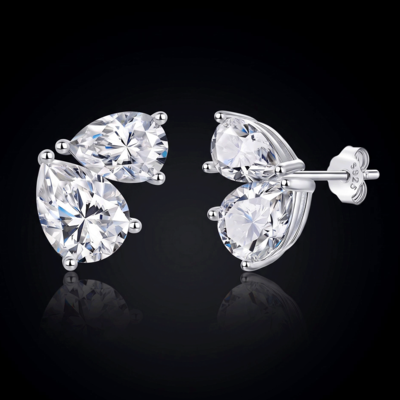 925 Silver & VVS1 Moissanite Twin Pear Cut Stud Earrings