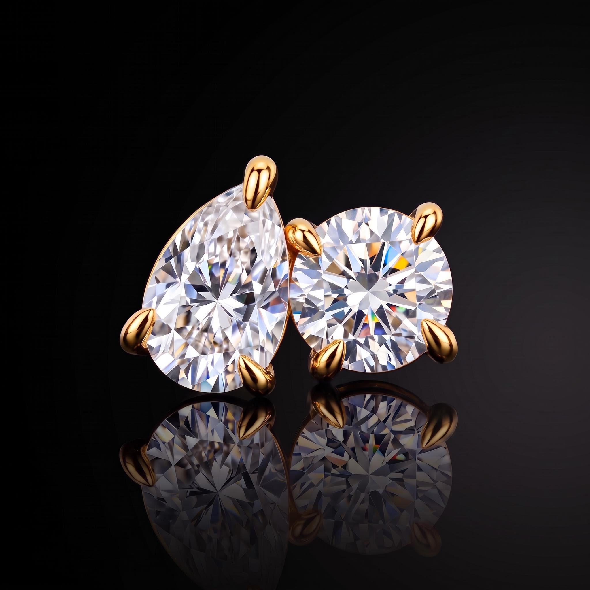 925 Silver & VVS1 Moissanite Pear & Round Cut Stud Earrings 925 Silver & VVS1 Moissanite Pear & Round Cut Stud Earrings