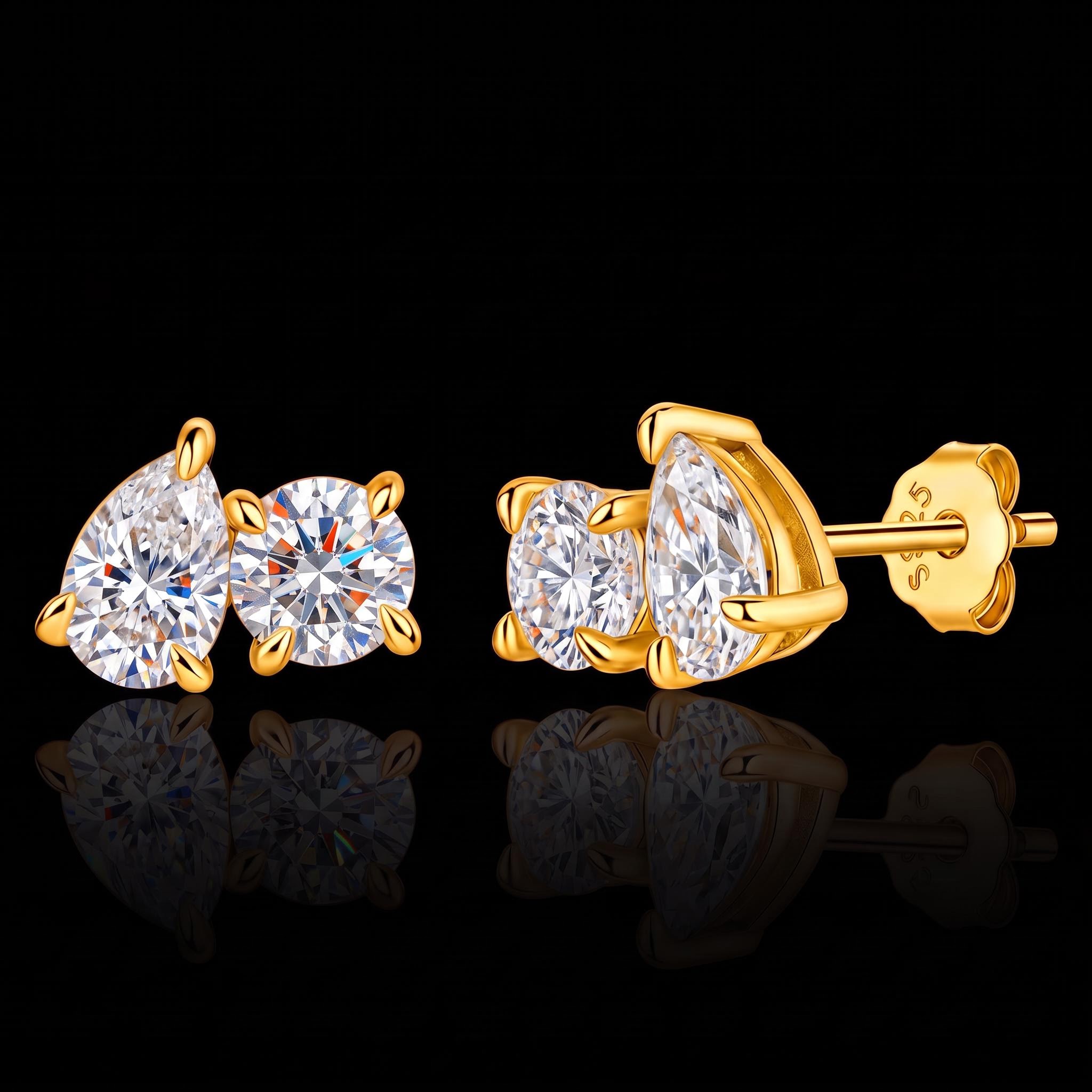 925 Silver & VVS1 Moissanite Pear & Round Cut Stud Earrings 925 Silver & VVS1 Moissanite Pear & Round Cut Stud Earrings