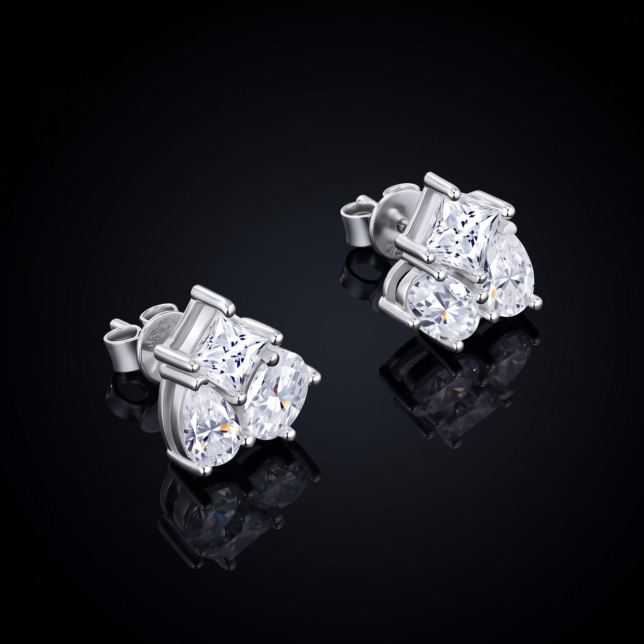 925 Silver & VVS1 Moissanite Multi-Cut Stud Earrings 925 Silver & VVS1 Moissanite Multi-Cut Stud Earrings