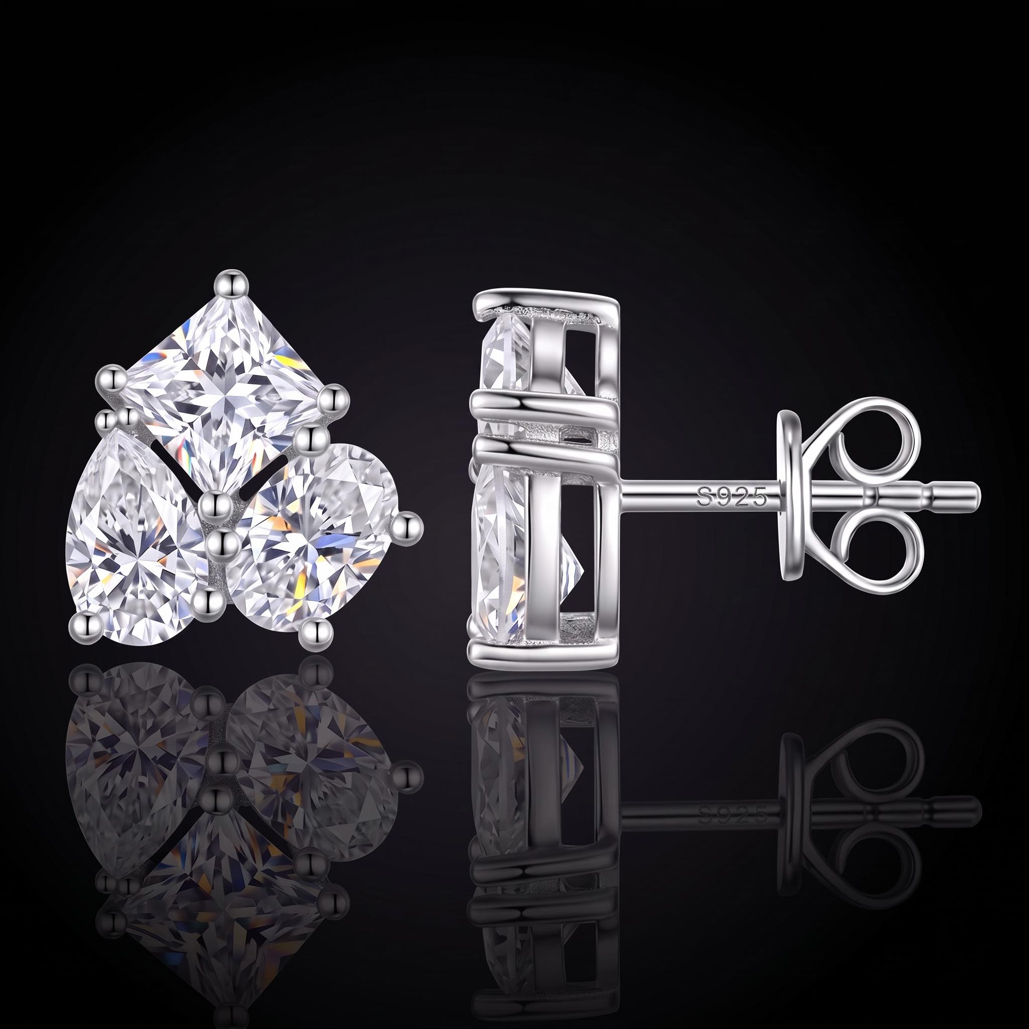 925 Silver & VVS1 Moissanite Multi-Cut Stud Earrings 925 Silver & VVS1 Moissanite Multi-Cut Stud Earrings