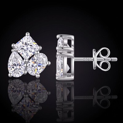 925 Silver & VVS1 Moissanite Multi-Cut Stud Earrings