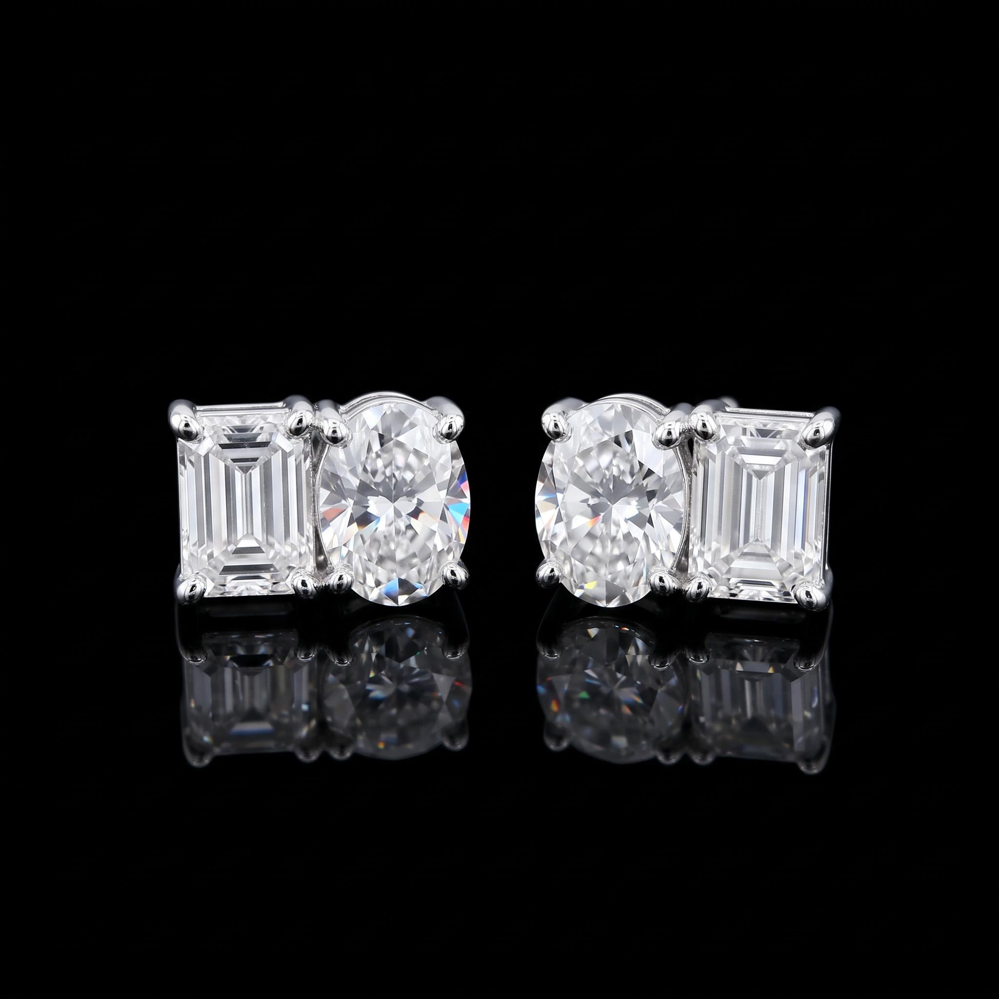 925 Silver & VVS1 Moissanite Oval & Emerald Cut Stud Earrings 925 Silver & VVS1 Moissanite Oval & Emerald Cut Stud Earrings