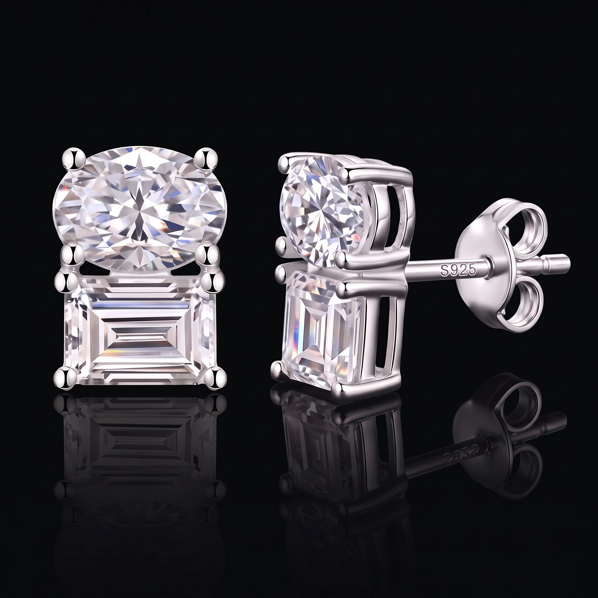 925 Silver & VVS1 Moissanite Oval & Emerald Cut Stud Earrings 925 Silver & VVS1 Moissanite Oval & Emerald Cut Stud Earrings