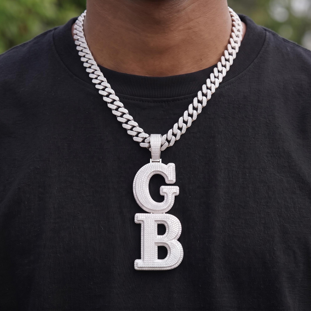 Iced Out Custom Double Layer Vertical Letter Pendant Iced Out Custom Double Layer Vertical Letter Pendant