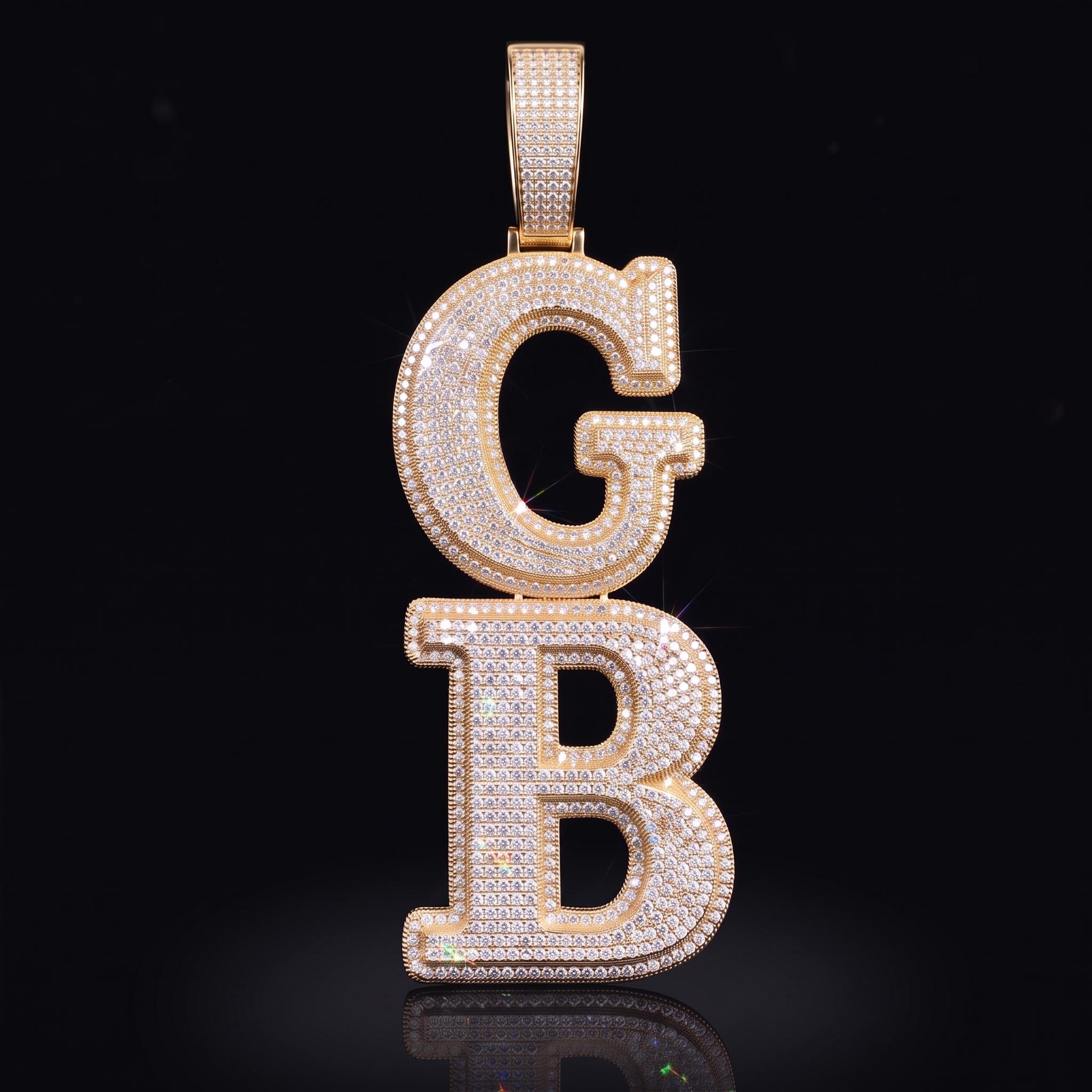 Iced Out Custom Double Layer Vertical Letter Pendant Iced Out Custom Double Layer Vertical Letter Pendant