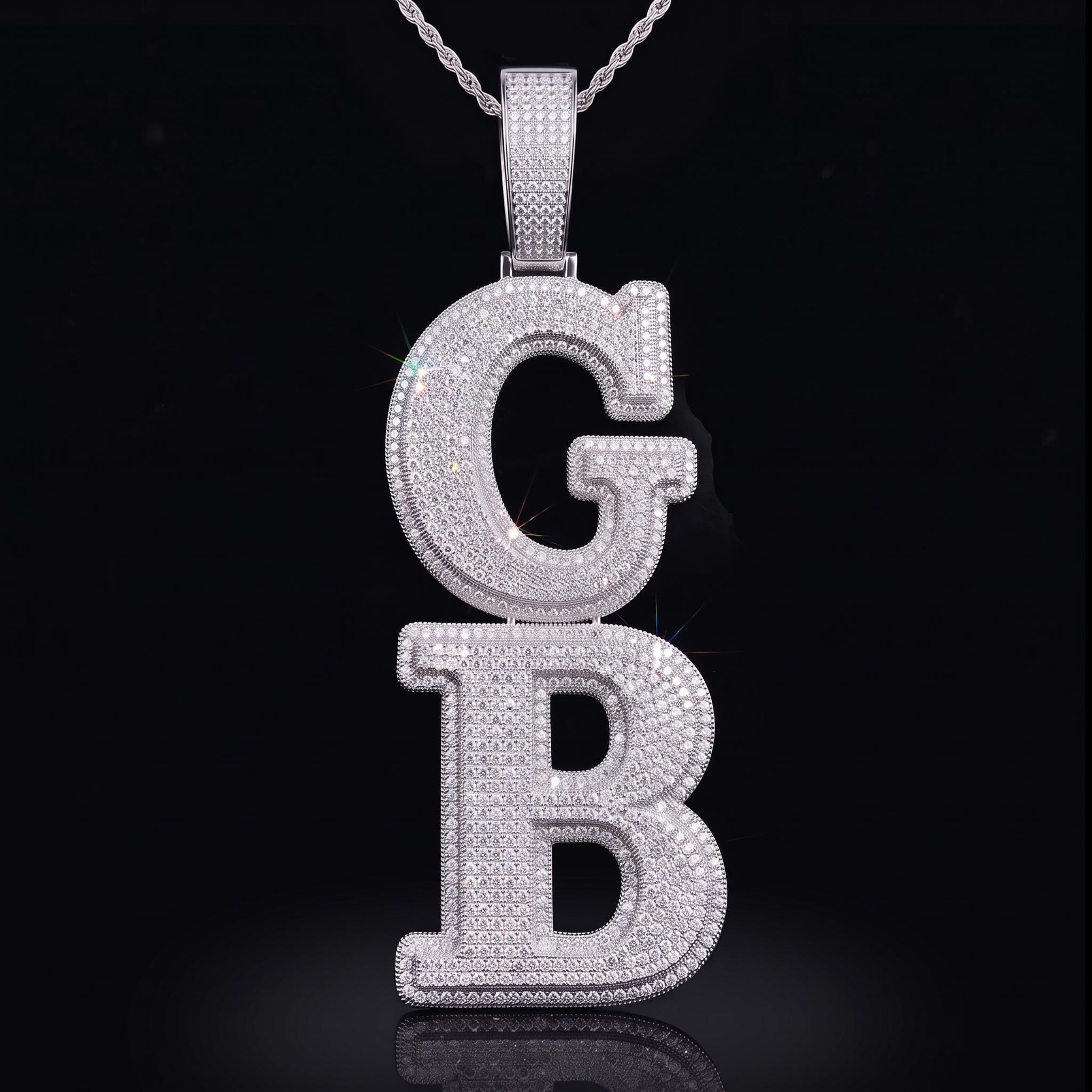 Iced Out Custom Double Layer Vertical Letter Pendant Iced Out Custom Double Layer Vertical Letter Pendant