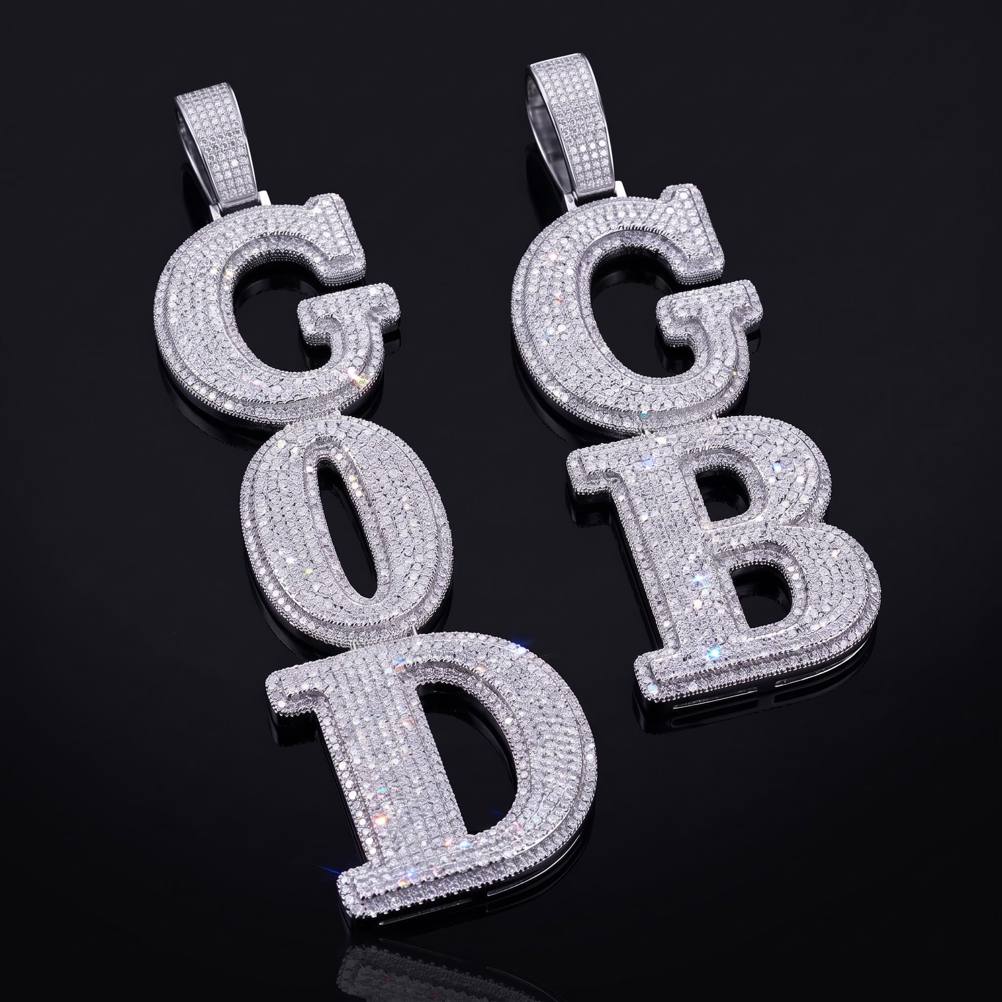 Iced Out Custom Double Layer Vertical Letter Pendant Iced Out Custom Double Layer Vertical Letter Pendant