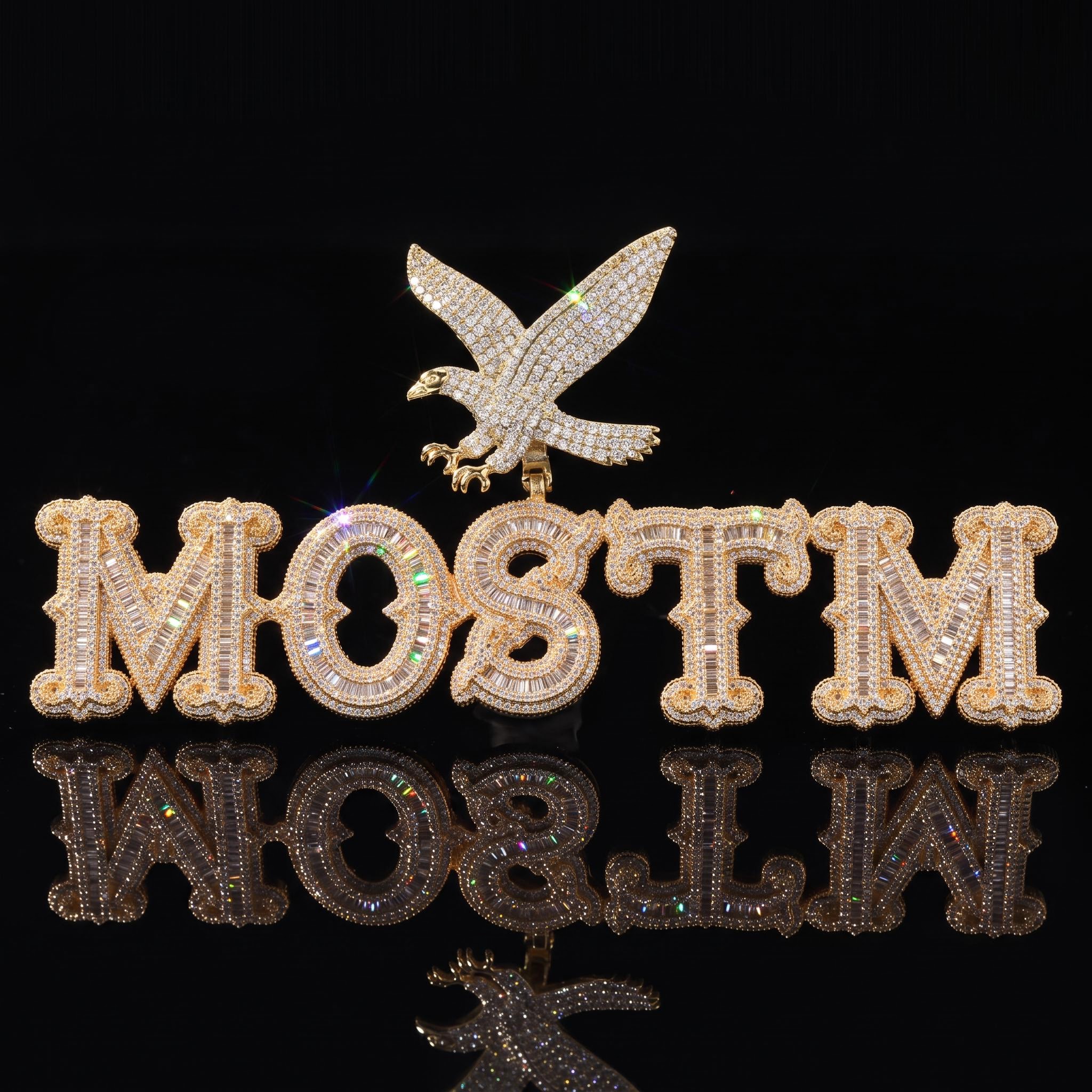 Iced Out Eagle Custom Thorns Baguette Letters Pendant Iced Out Eagle Custom Thorns Baguette Letters Pendant
