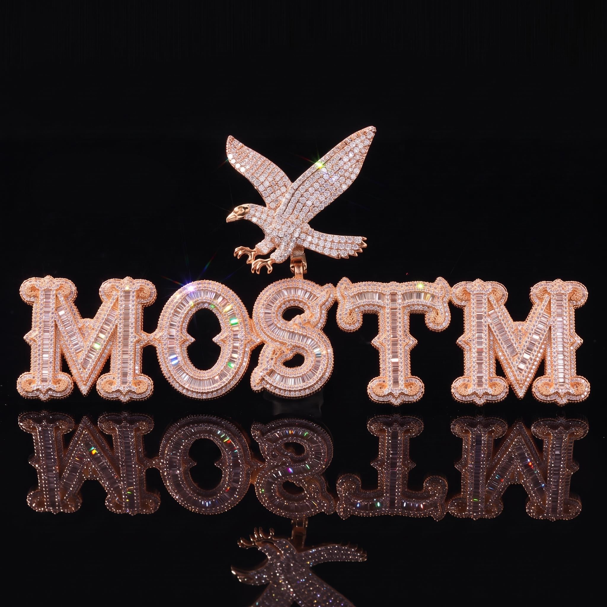 Iced Out Eagle Custom Thorns Baguette Letters Pendant Iced Out Eagle Custom Thorns Baguette Letters Pendant