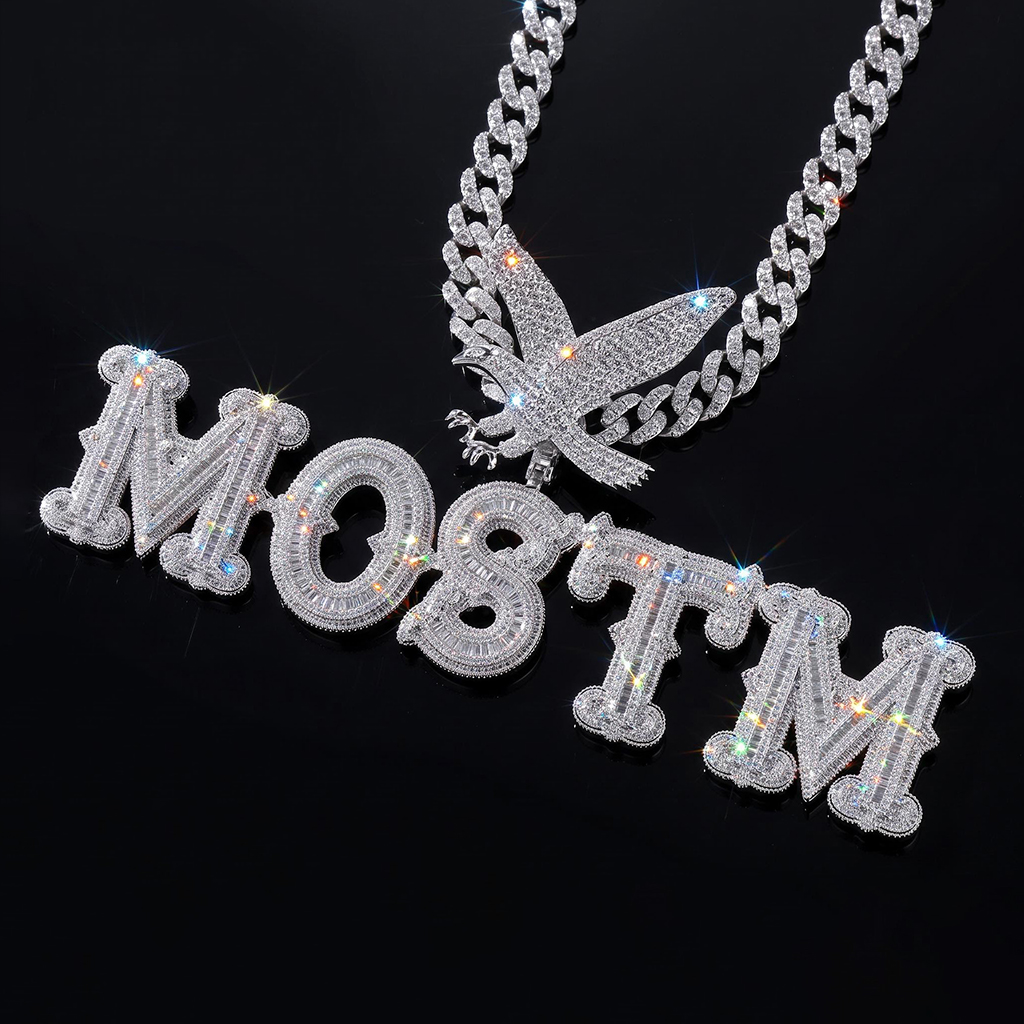 Iced Out Eagle Custom Thorns Baguette Letters Pendant Iced Out Eagle Custom Thorns Baguette Letters Pendant