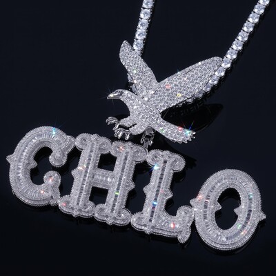 Iced Out Eagle Custom Thorns Baguette Letters Pendant