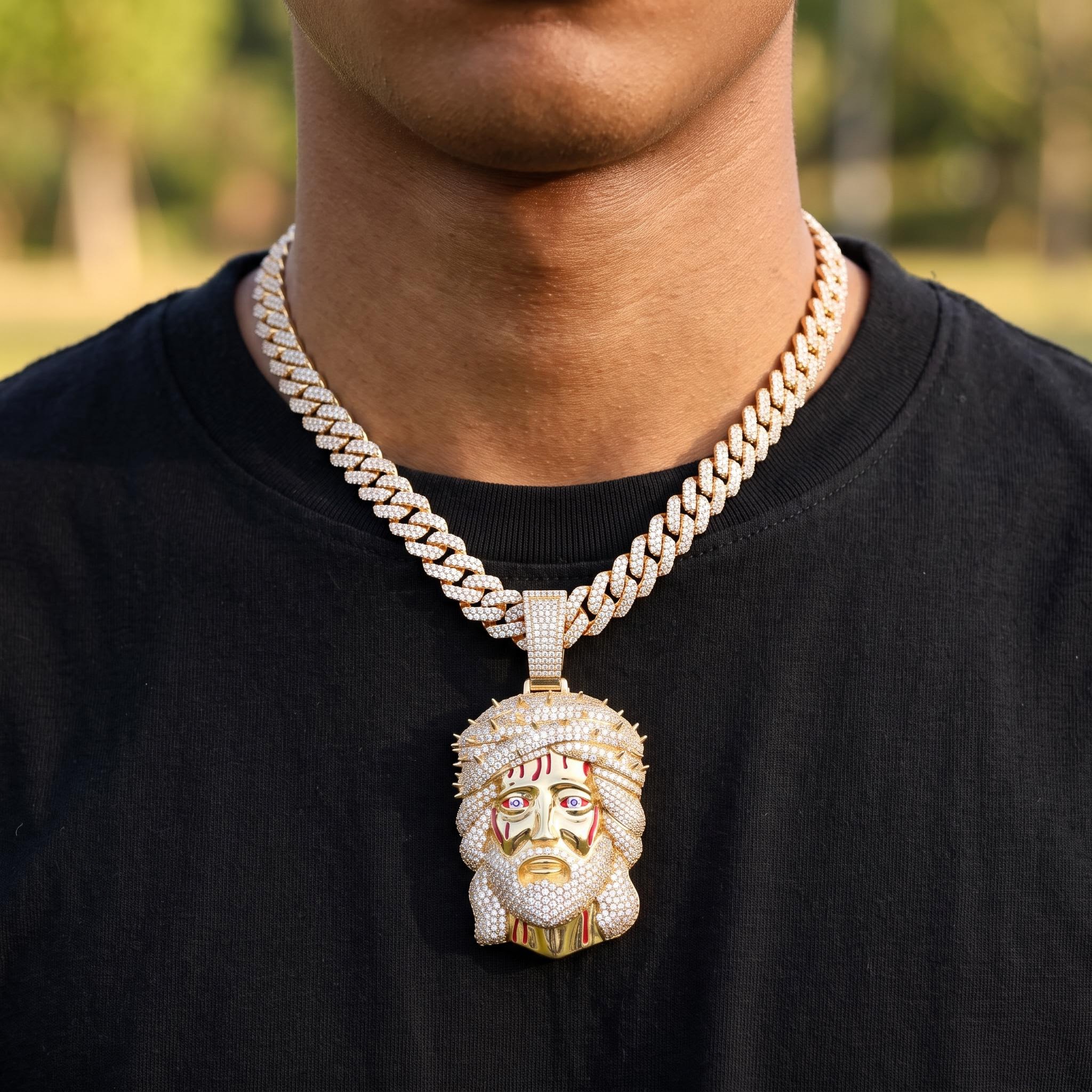 Iced Out Thorned Blood Jesus Pendant Iced Out Thorned Blood Jesus Pendant